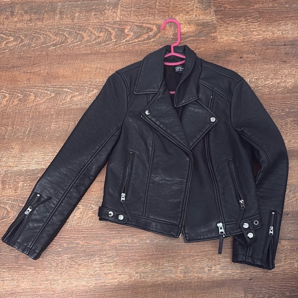 Topshop Black Leather Biker Jacket - Picture 1 of 4